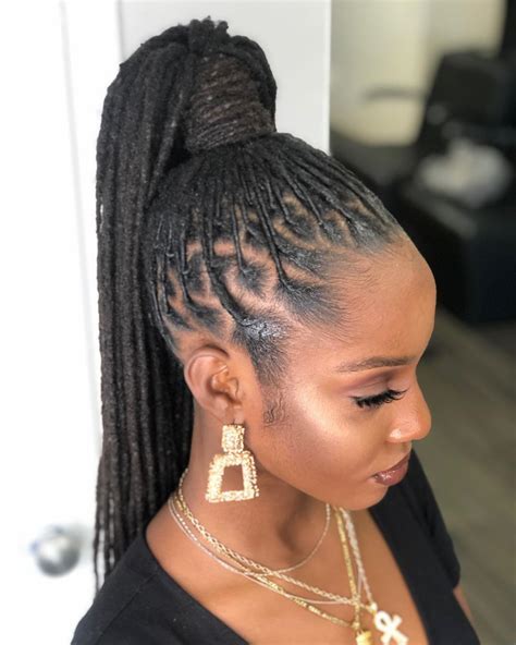 curly loc ponytail|high ponytail with bangs locs.